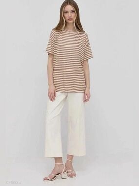 Max Mara Zebio Striped Short Sleeve Jersey Tee in Beige and White, Size XL, NWOT